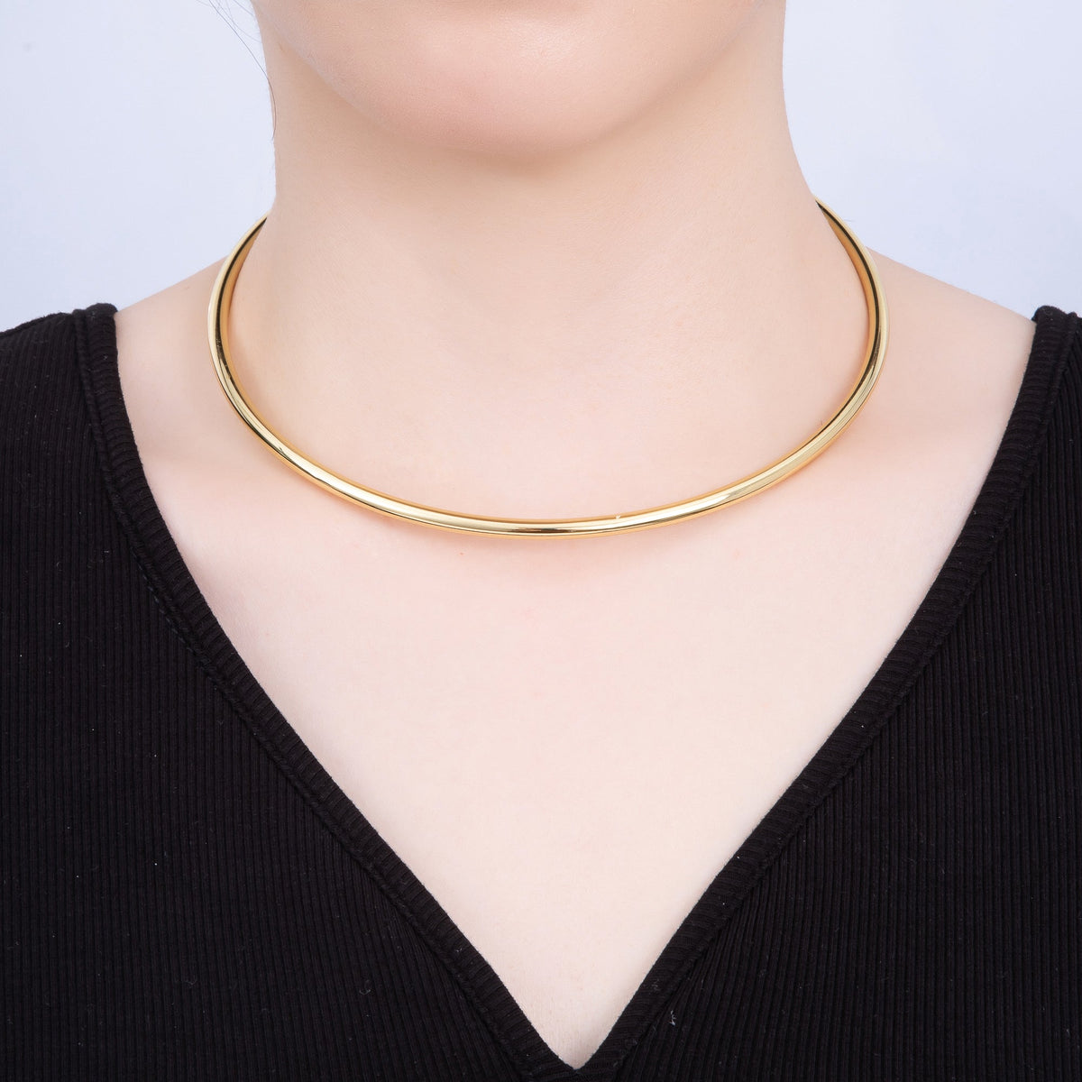 NEW SUMMER 16K Gold Filled 4mm Minimalist Thick Wide Tube Torque Choker Floating Collar Necklace | WA-04277