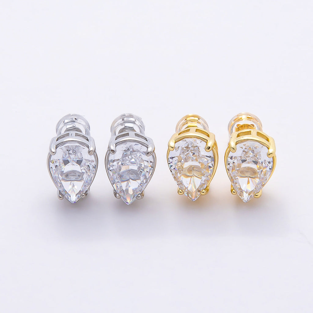 16K Gold Filled 17mm Clear CZ Teardrop Stud Earrings in Gold & Silver | Earrings-00374 Earrings-00375