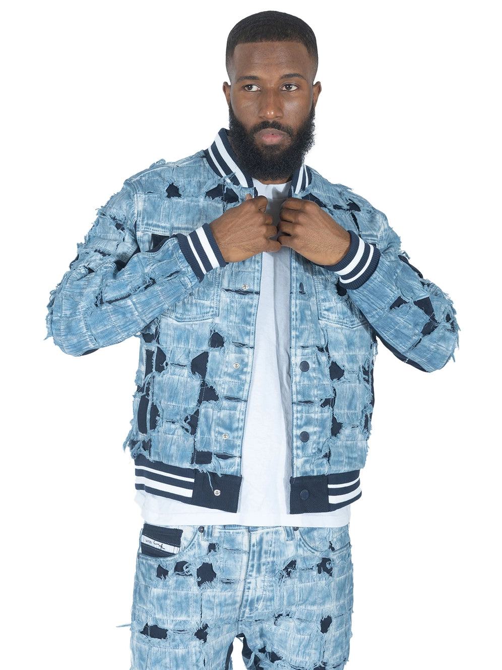 Positano Ripped Overlay Denim Jacket - Blue