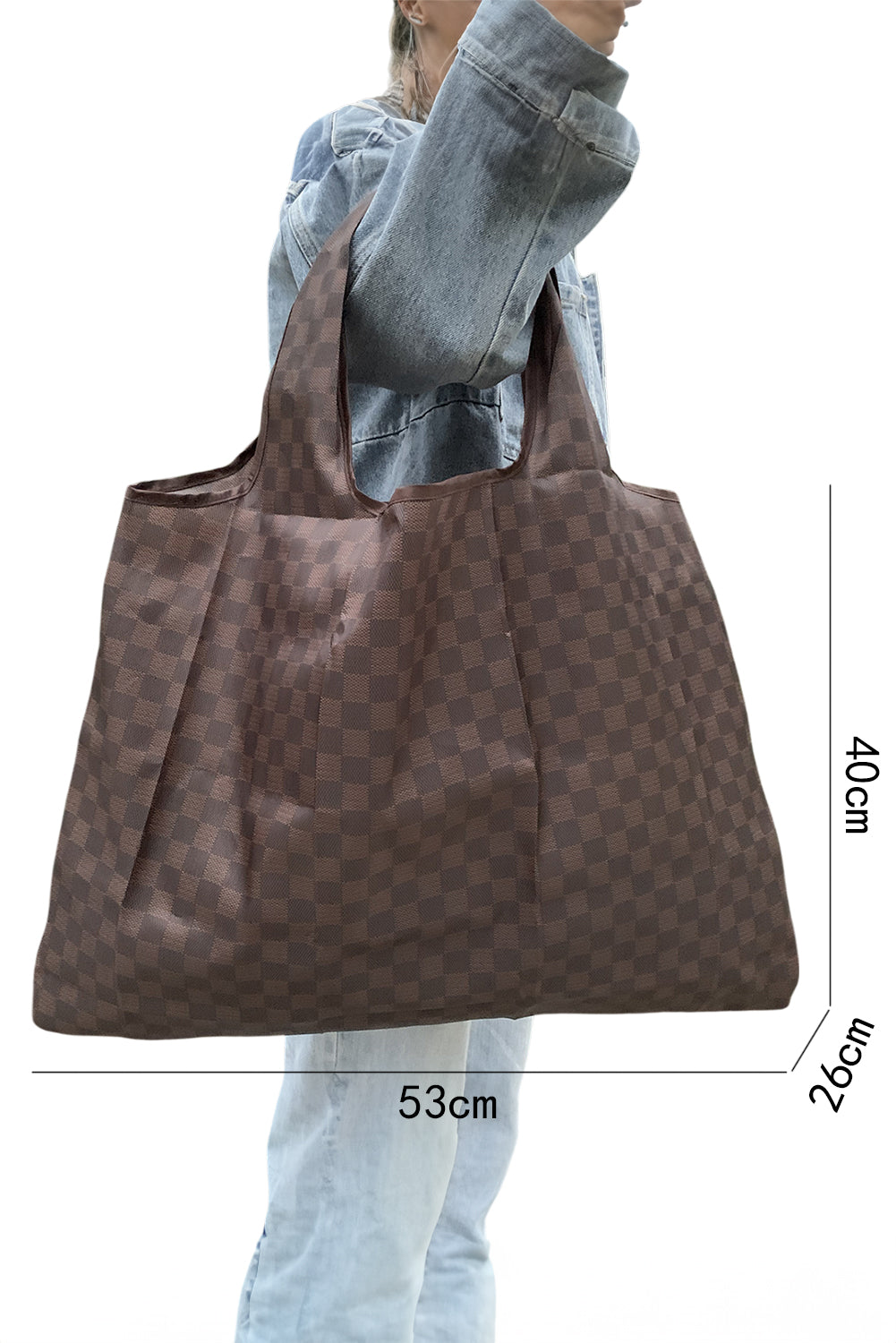 Trendy Checkered Pattern Large Portable Tote Bag