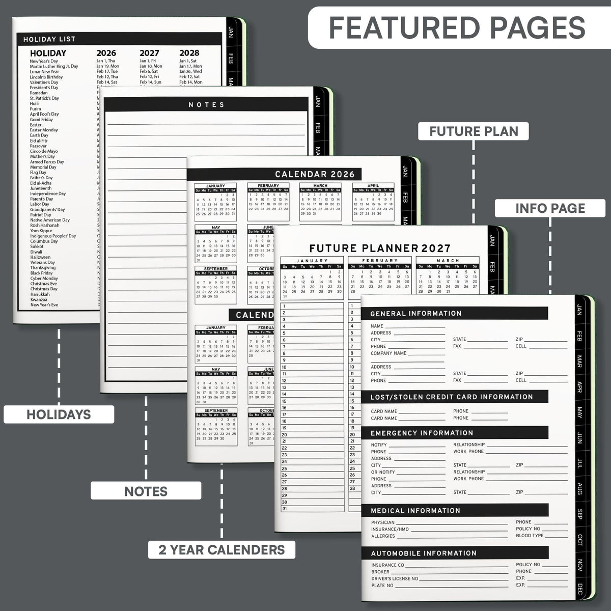 2026 Hardcover Appointment Book Planner 8.5x11 inch Black Large Tabbed Daily Hourly Weekly Planner Schedule Book 15 Minute time Slots Business & Personal Planner Jan 2026 Dec 2026 Black