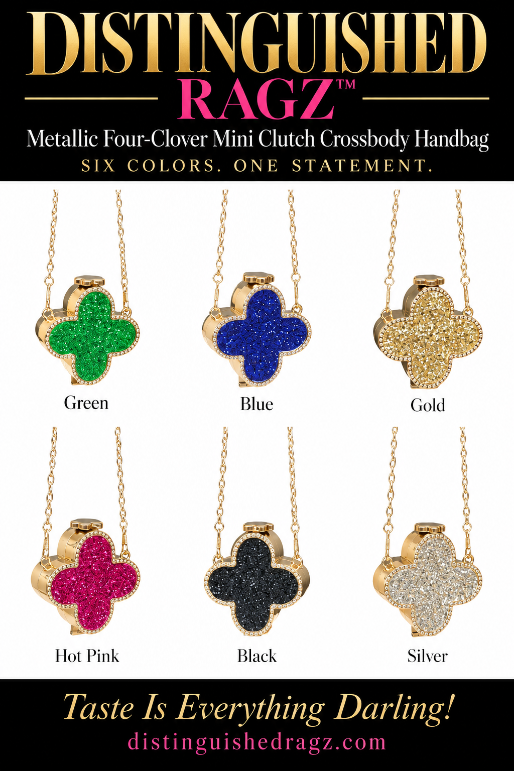 Metallic Four-Clover Mini Clutch Crossbody Handbag