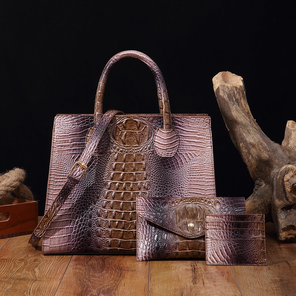 Crocodile Grain Design Tote Handbag