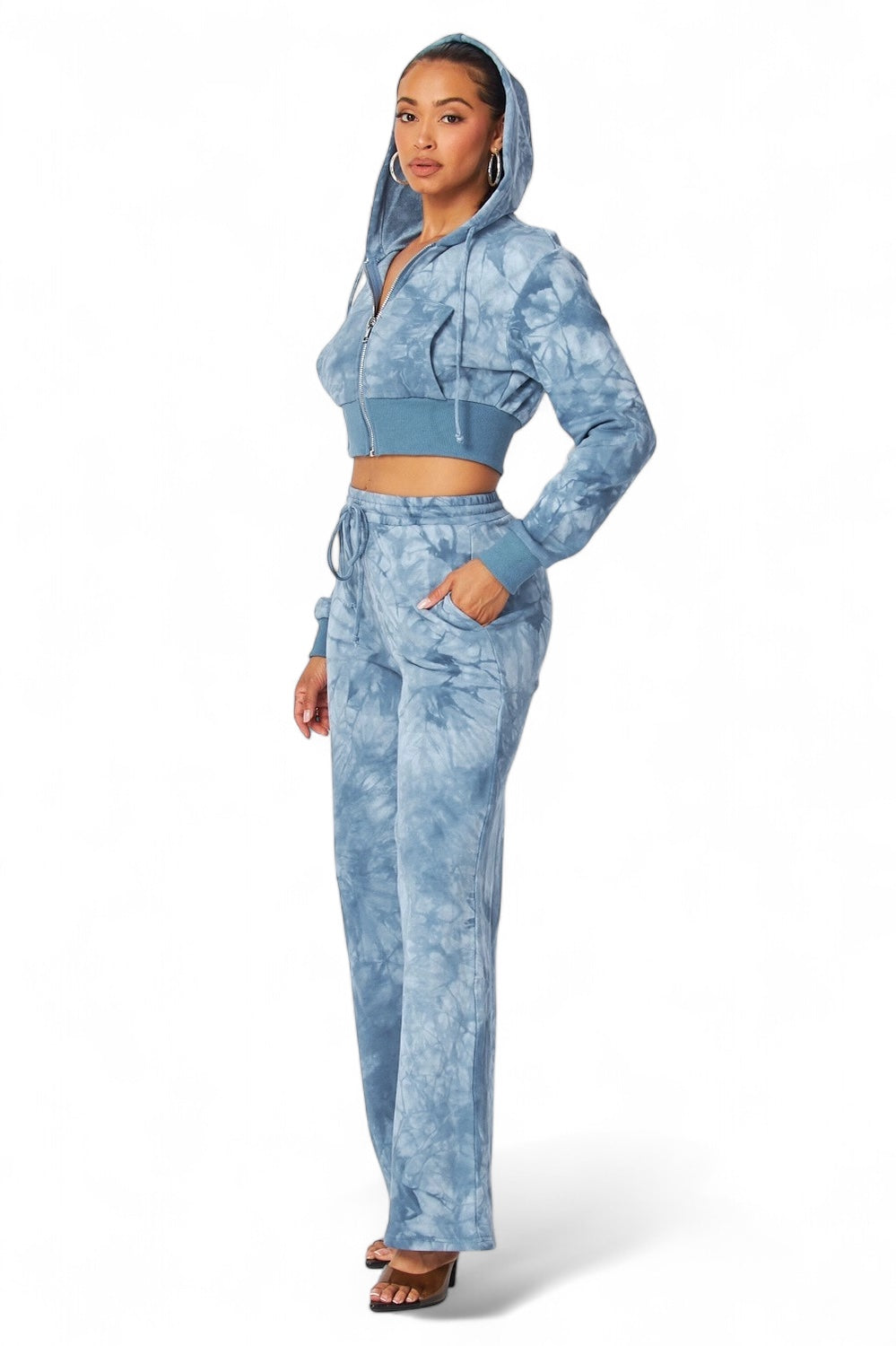 Aaliyah Tie Dye Crop Hoodie & Straight Pants Set