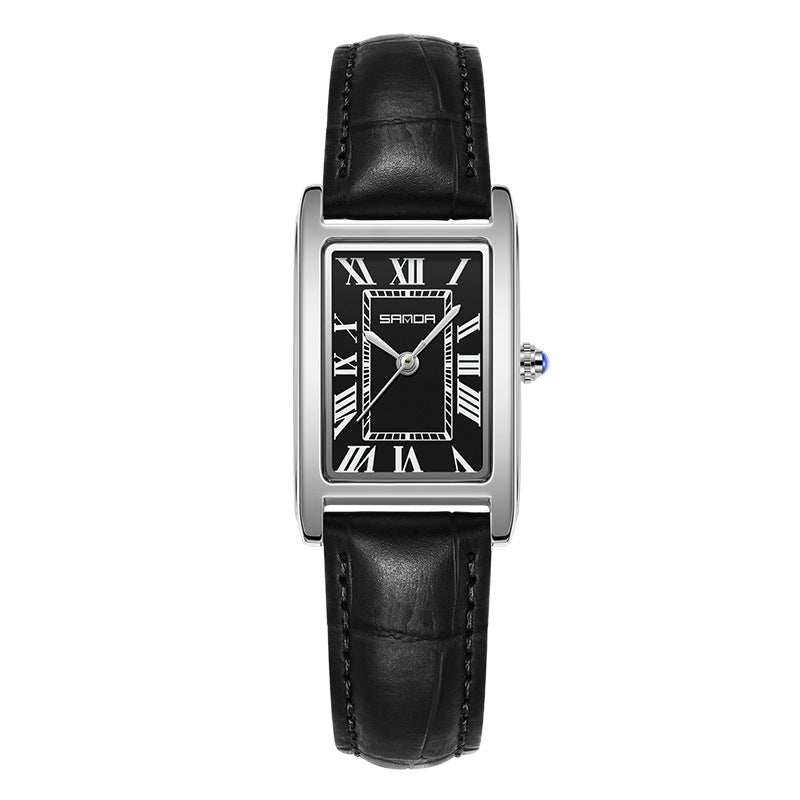 New Square Waterproof Quartz Simple Three-pin Roman Literal Women's Watch