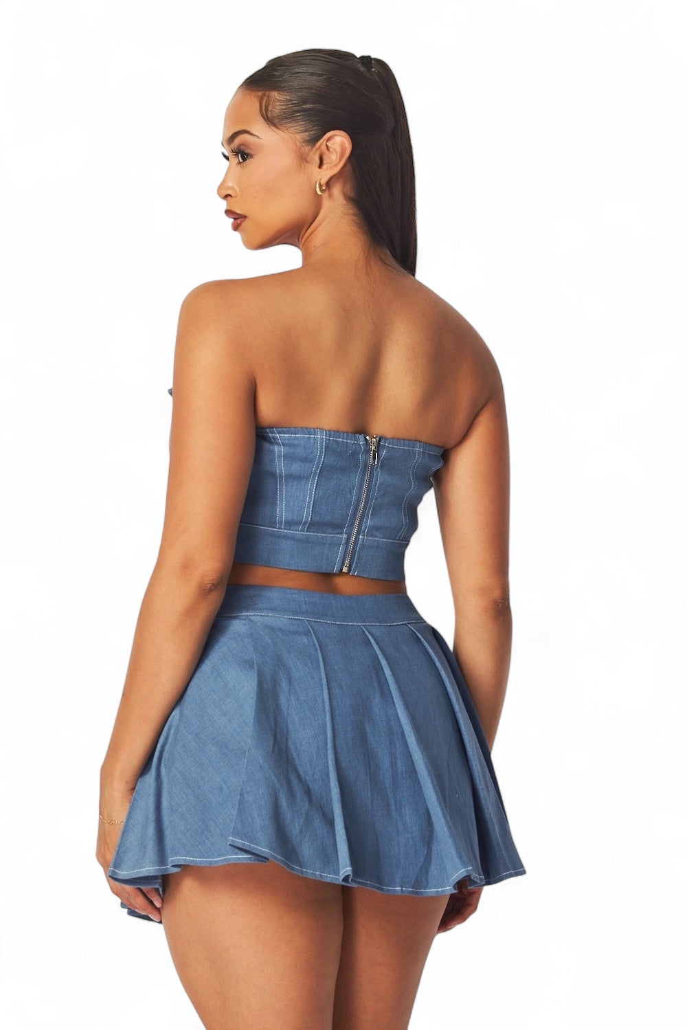 Giorgia Denim Top and Mini Skater Skort Set