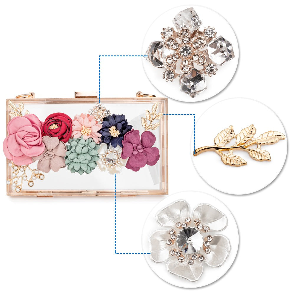 Transparent Flower Acrylic Square Chain Clutch Bag