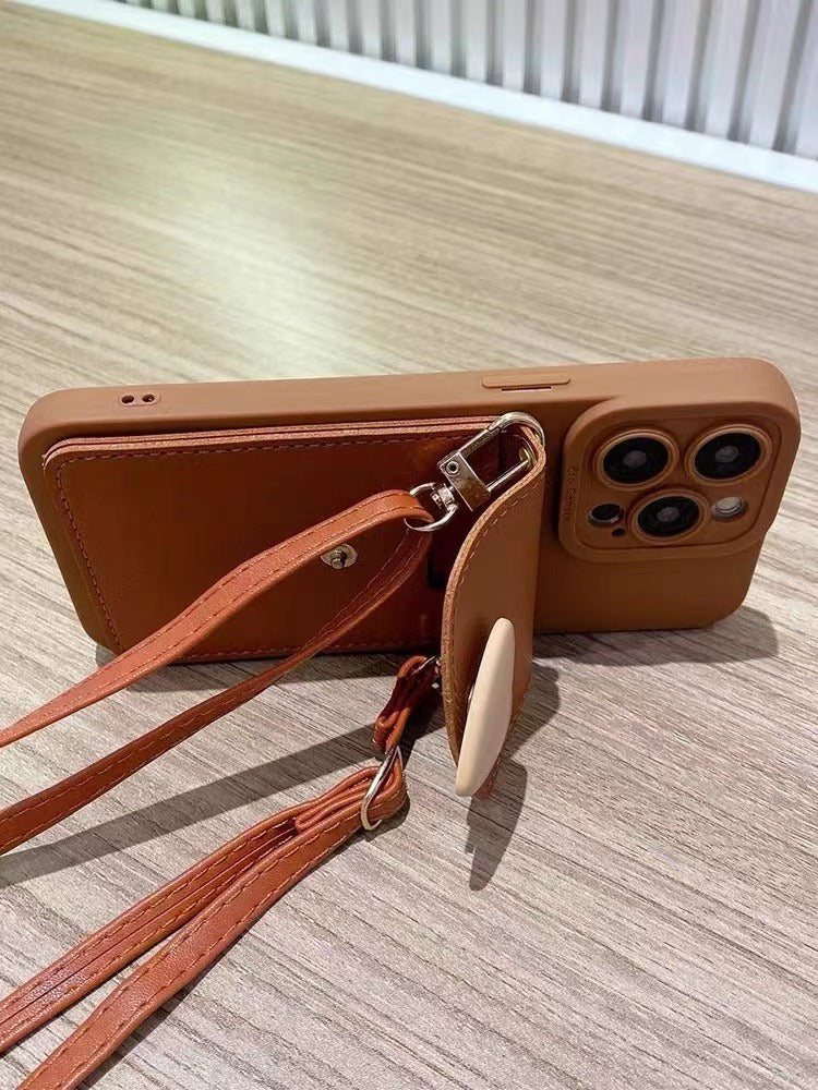 Leather Phone Case with Brown Heart Card Holder