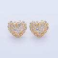 18K Gold Filled Clear CZ Dotted Dome Heart Stud Earrings | AI358