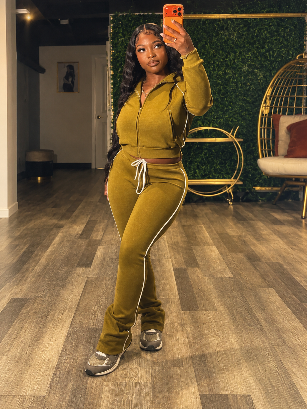 Contrast Piping Zip Hoodie And Pants Set
