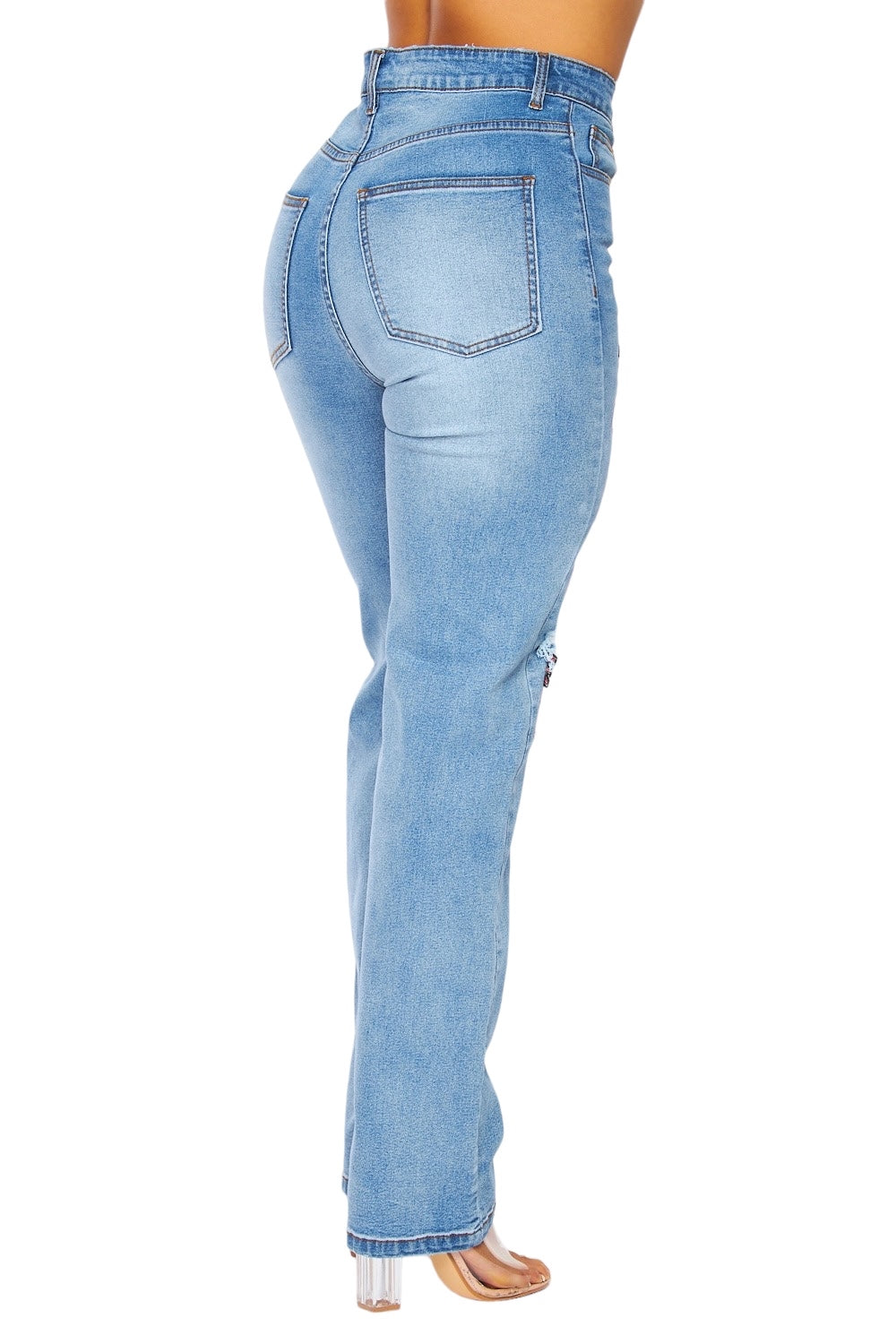 Denim Patch Exposed Knee Jeans