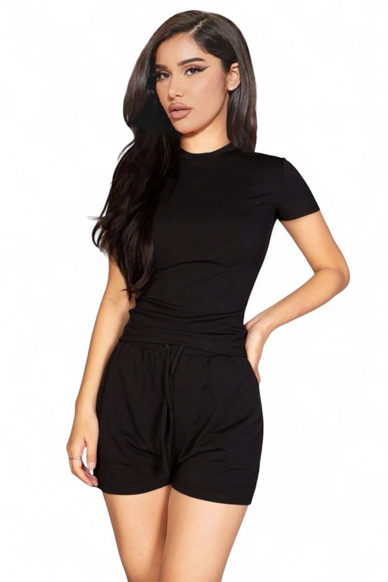 Ribbed Round Neck Short Sleeve Top {BT5492}