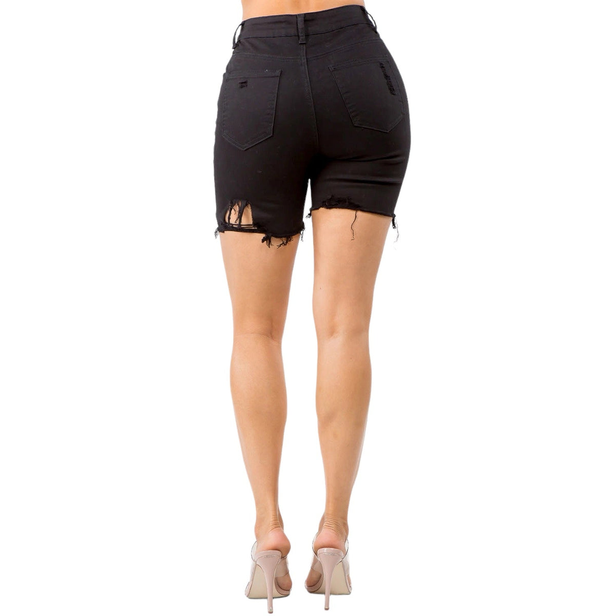 High Waist Distressed Denim Shorts -RSS20482