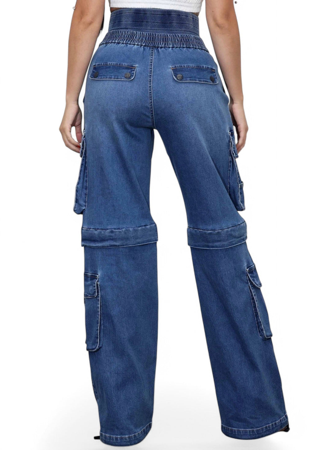 Convertible Baggy Cargo Jeans with Double Waist Band