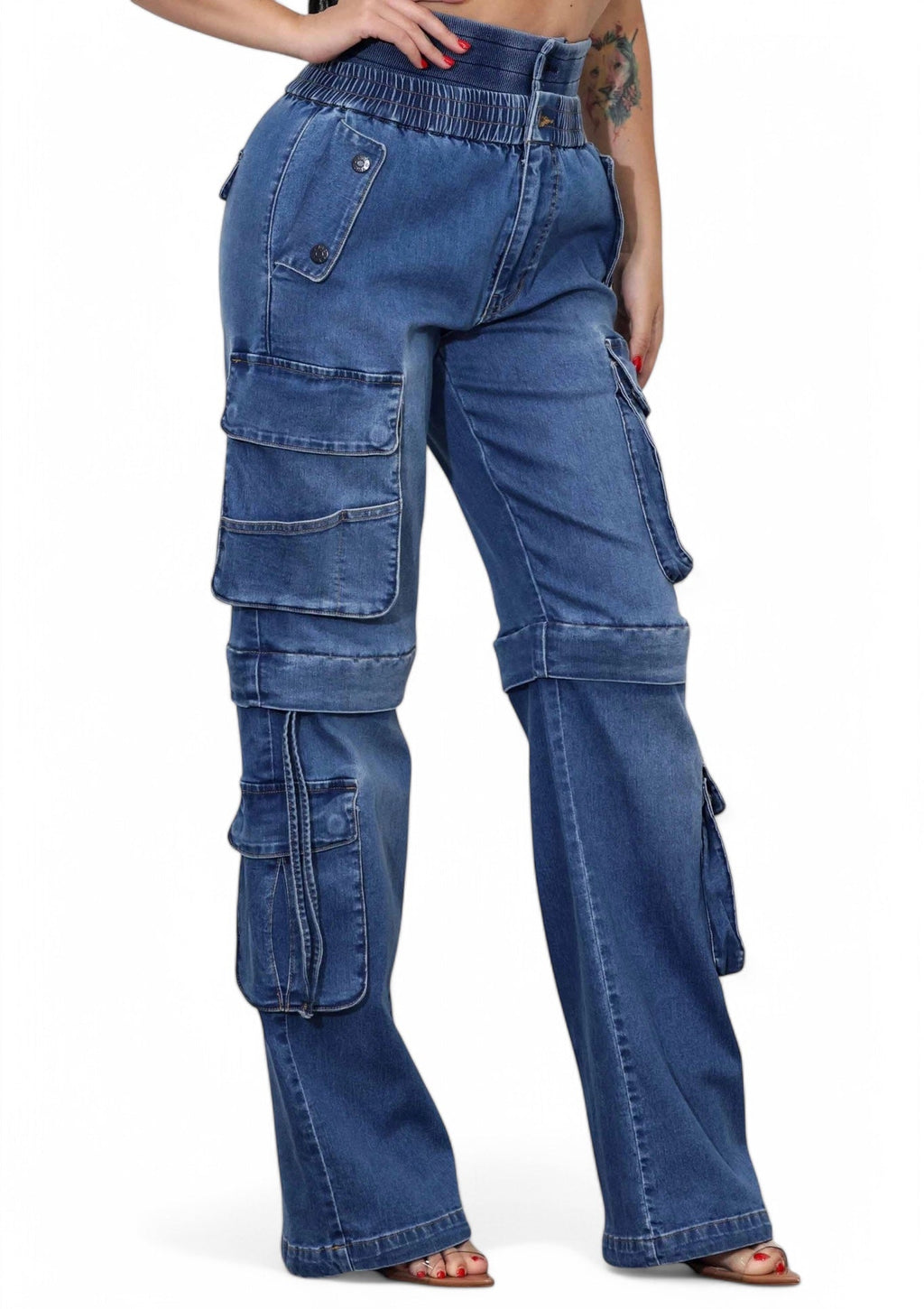 Convertible Baggy Cargo Jeans with Double Waist Band