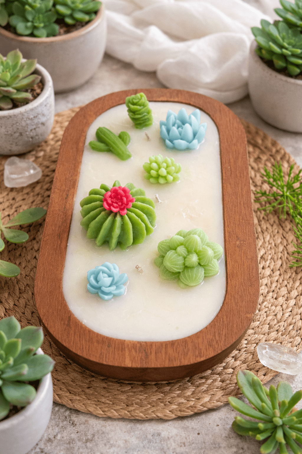 Baja Cactus Bloom Succulent Dough Bowl Candle – 16 oz