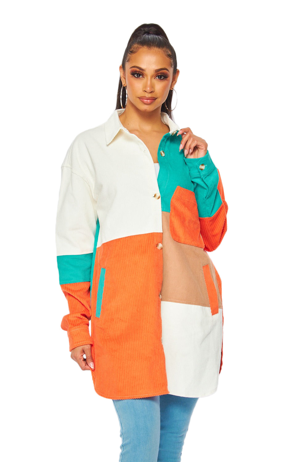Color Block Shacket - Orange