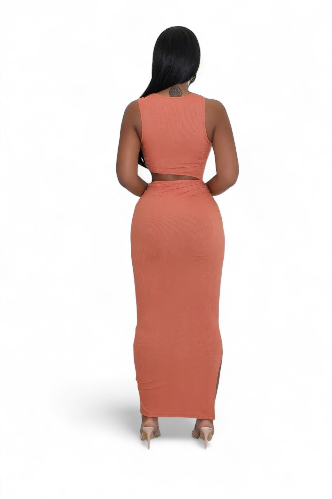 Ribbed Cut Out Slit Maxi Dress