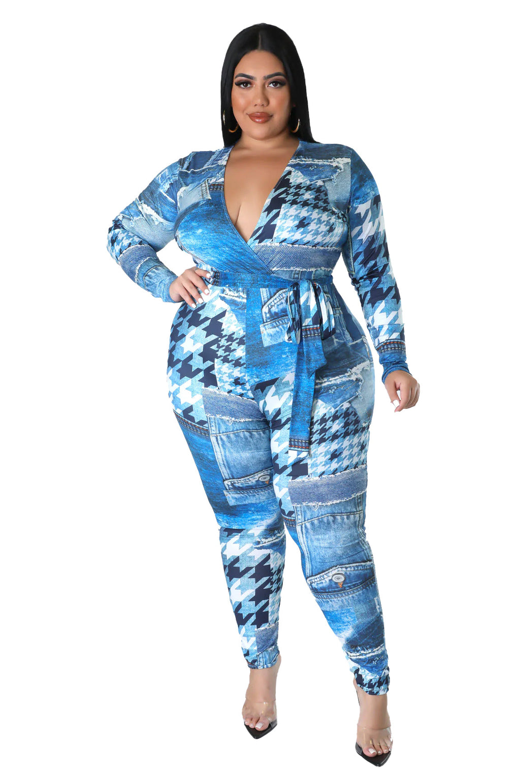 Denim Patch Illusion Jumpsuit
