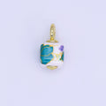 24K Gold Filled Green, Yellow, Purple, Red, Pink Flower Cube Ceramic Drop Pendant | E710 - E729