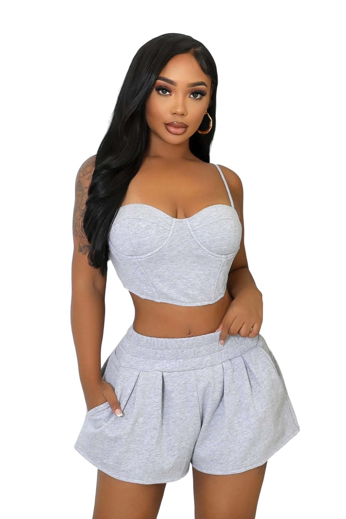 Cropped Tank Top Shorts Set Heather Gray