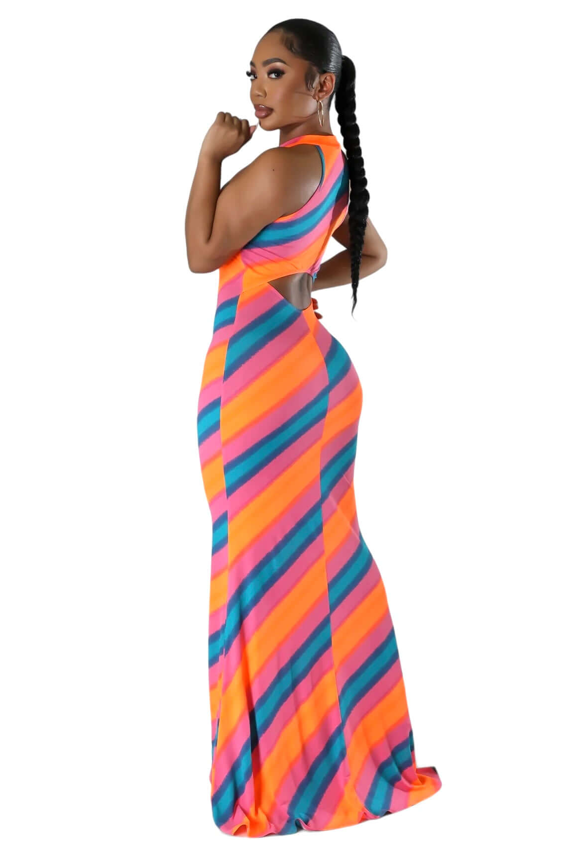 Mock Neck Multicolor Maxi Dress
