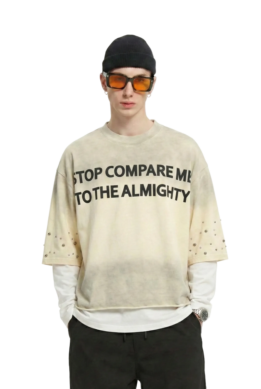 NOEL S/N Jersey 3/4 Sleeve Crop top Tee with Layered long sleeve
