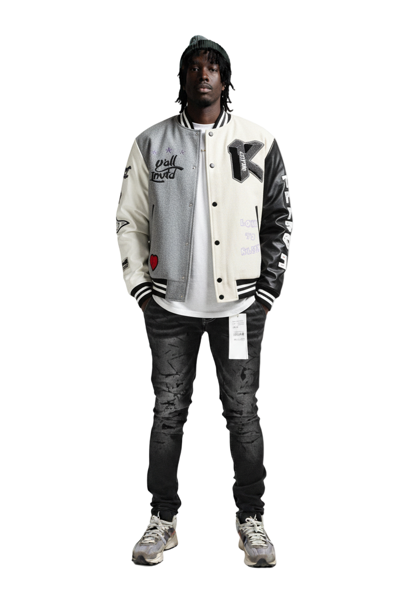 CAPELLA Men's Melton Body with Faux Leather Sleeve Varsity Jacket