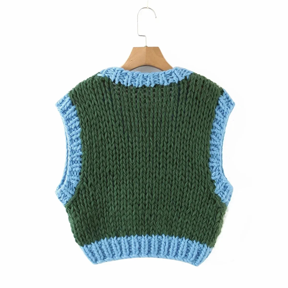 Sheep Knitted Sweater Vest Vintage Animal  Blue Cropped Sweater