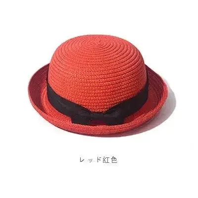 Hats For Women Summer Sun Protection Straw Hat Female Round Top Curled Brim Parent Child Student Sunshade Travel