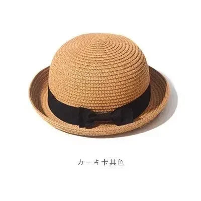Hats For Women Summer Sun Protection Straw Hat Female Round Top Curled Brim Parent Child Student Sunshade Travel