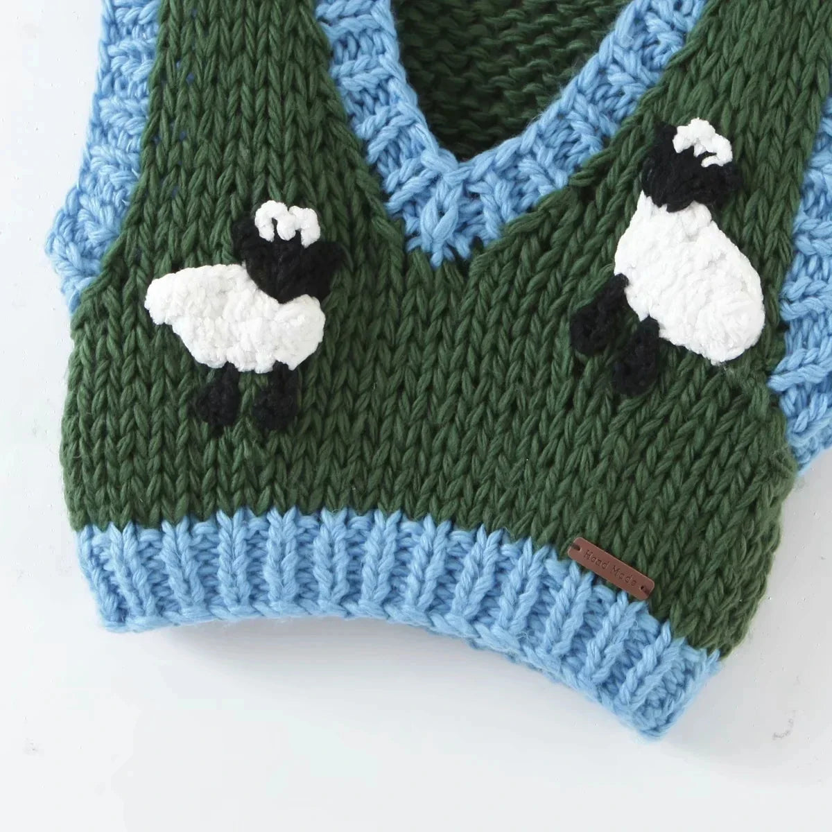 Sheep Knitted Sweater Vest Vintage Animal  Blue Cropped Sweater