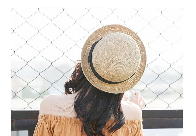 Hats For Women Summer Sun Protection Straw Hat Female Round Top Curled Brim Parent Child Student Sunshade Travel