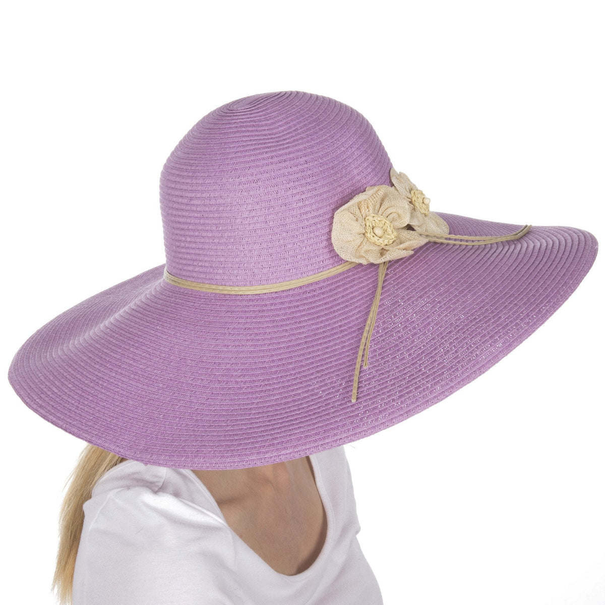 Sakkas Bella UPF 50+ 100% Paper Straw Flower Accent Wide Brim Floppy Hat