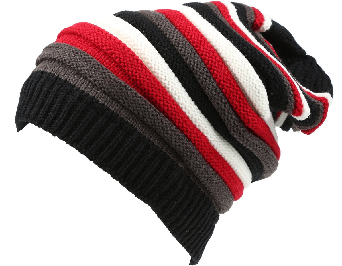Sakkas Ceelo Unisex Striped Ribbed Knit Long Slouchy Beanie Hat
