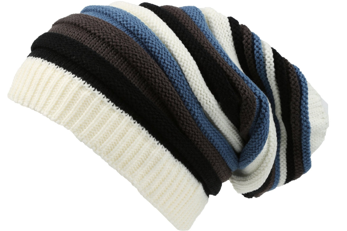 Sakkas Ceelo Unisex Striped Ribbed Knit Long Slouchy Beanie Hat