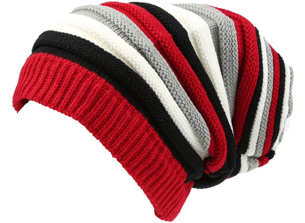 Sakkas Ceelo Unisex Striped Ribbed Knit Long Slouchy Beanie Hat