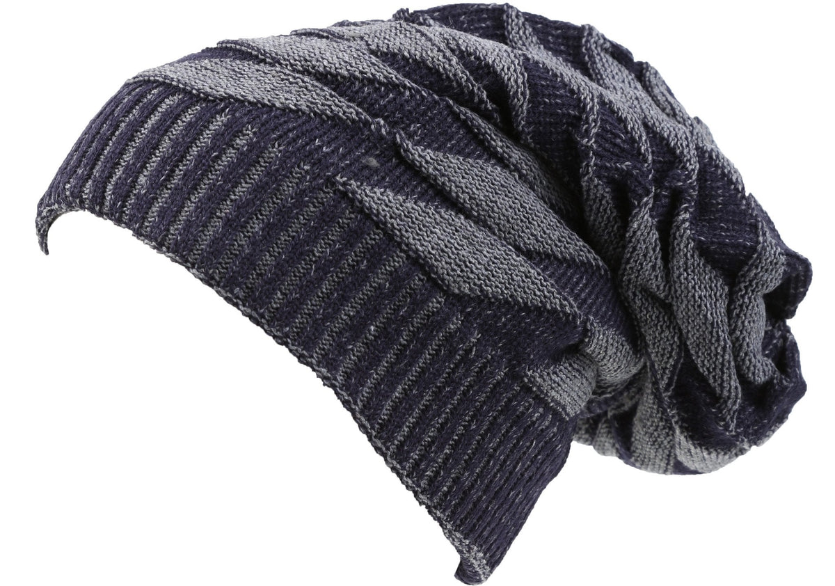 Sakkas Zaye Diamond Knit Long Slouchy Beanie Hat, Faux Fur Lined