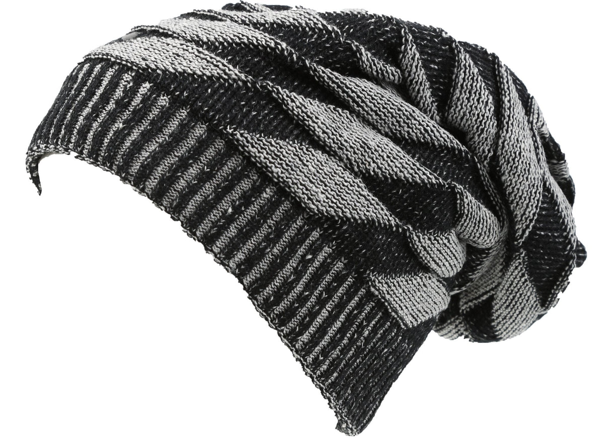 Sakkas Zaye Diamond Knit Long Slouchy Beanie Hat, Faux Fur Lined