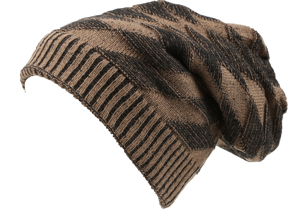 Sakkas Zaye Diamond Knit Long Slouchy Beanie Hat, Faux Fur Lined