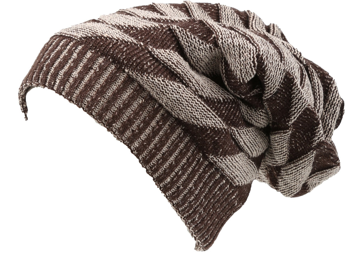 Sakkas Zaye Diamond Knit Long Slouchy Beanie Hat, Faux Fur Lined