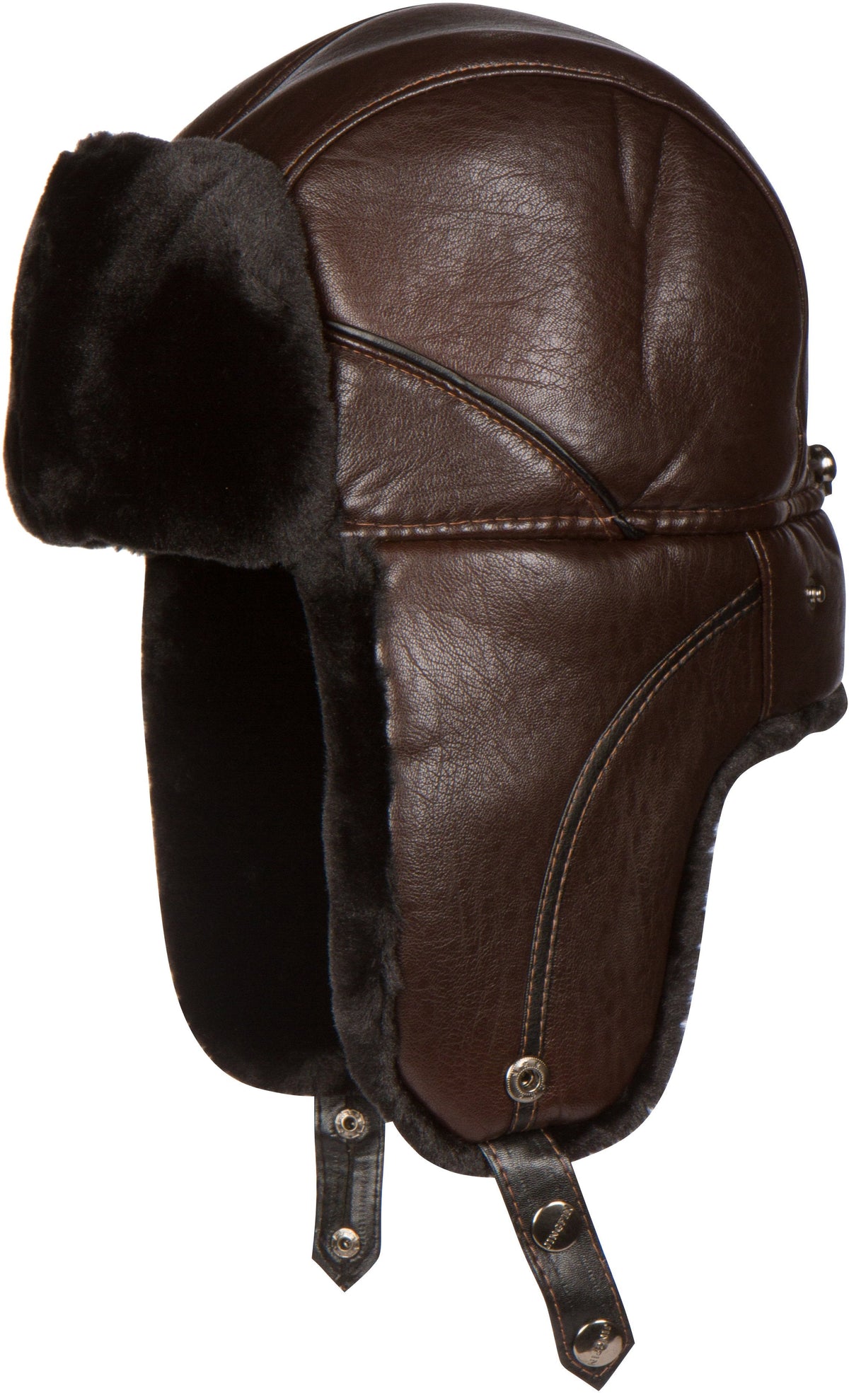 Sakkas Samy Adjustable Leather Aviator Trapper Hat, Faux Fur Lined