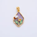 18K Gold Filled 26mm Flower Enamel Snap Drop Bail Pendant | I848