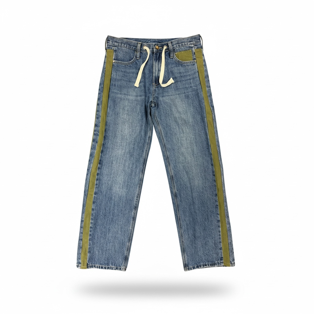 Wide-Leg Utility Stripe Denim Jeans