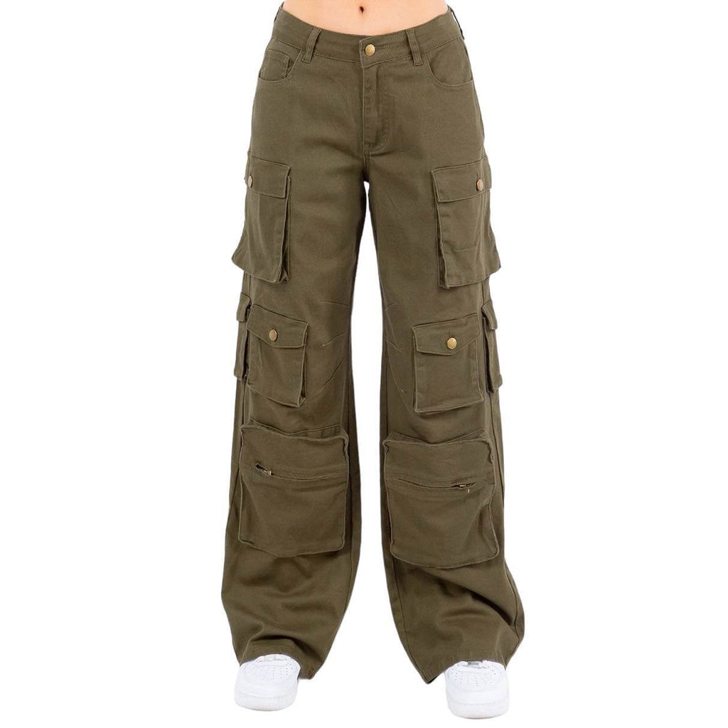 Curvy High Waist Wide Leg Pocket Cargo Pants- RJH30589P