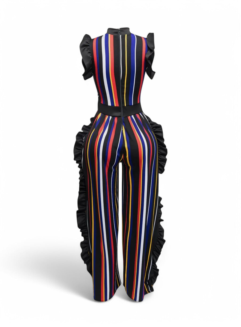 Curvy Color Striped Jumpsuit with Ruffles