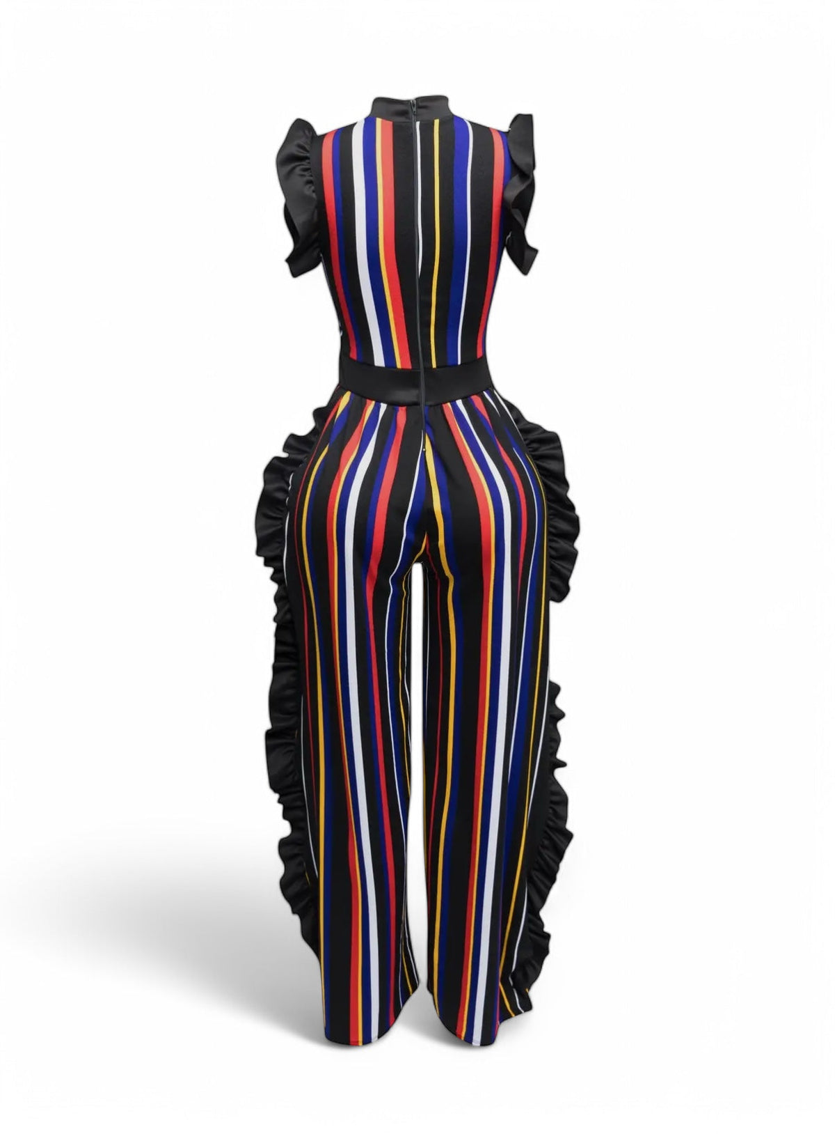 Curvy Color Striped Jumpsuit with Ruffles
