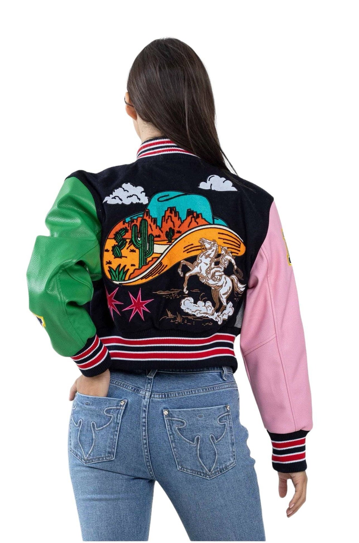 Wild and Free Cropped Varsity Jacket {Vegan Leather Sleeves}