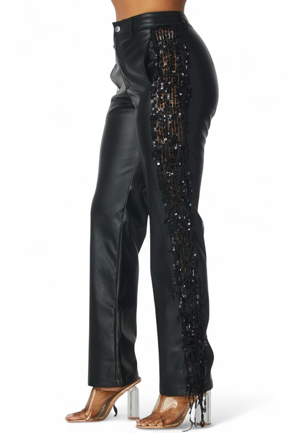 Shimmer Lane Vegan Leather Fringe Pants