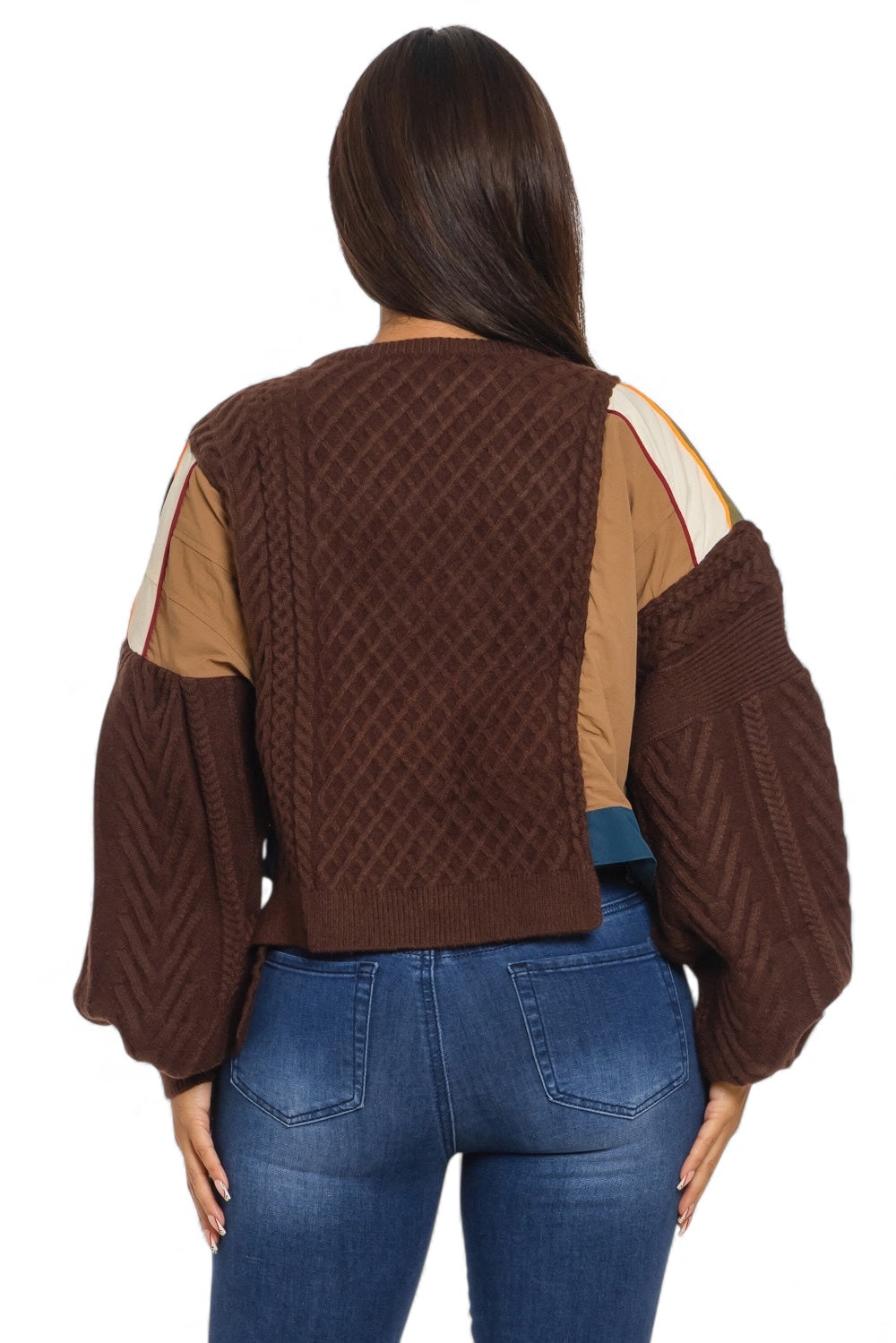Asymmetric Patchwork Knit Button Sweater